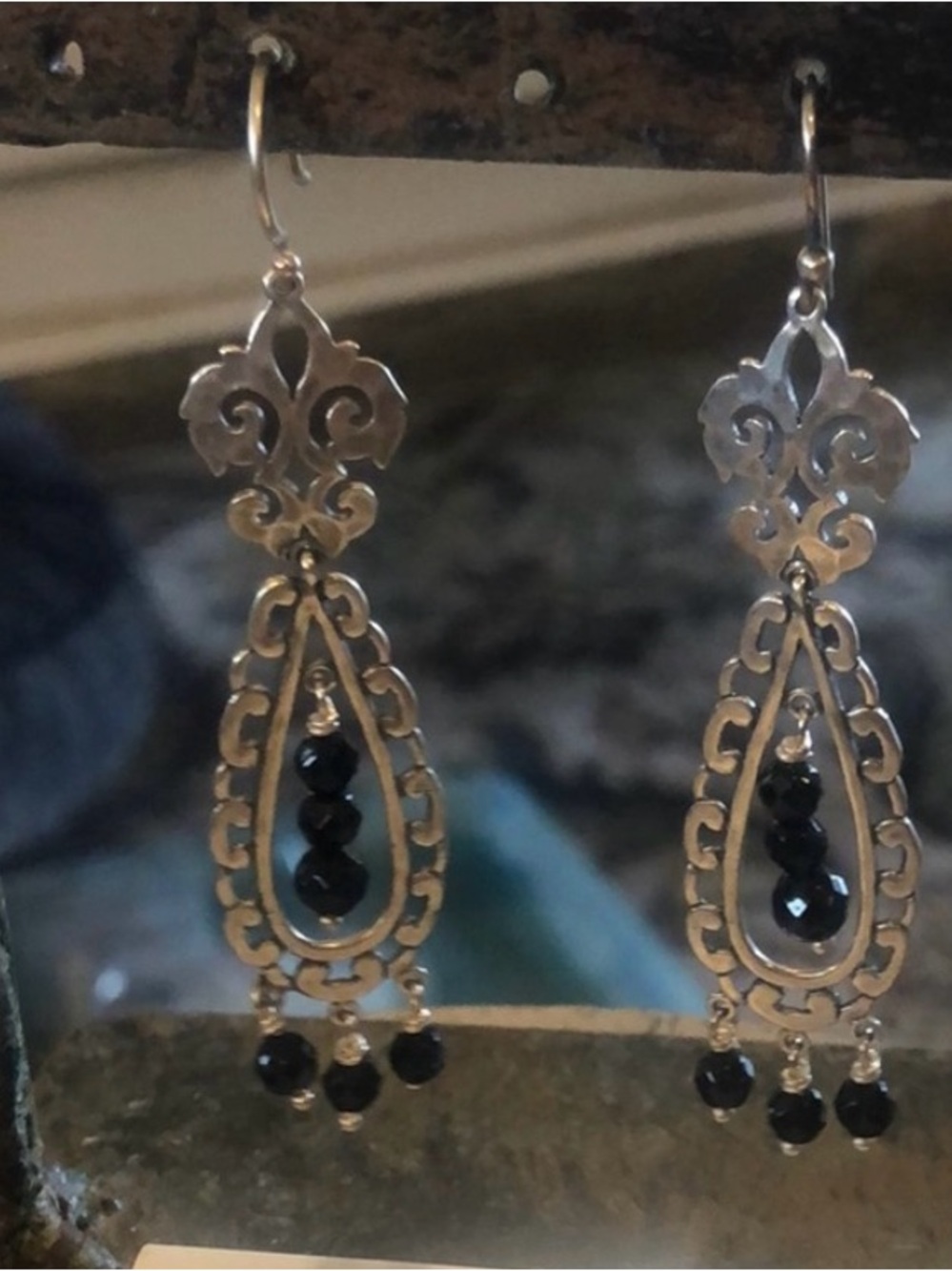 Silpada Retired Sterling Silver Black Agate Chandelier Earrings W2308